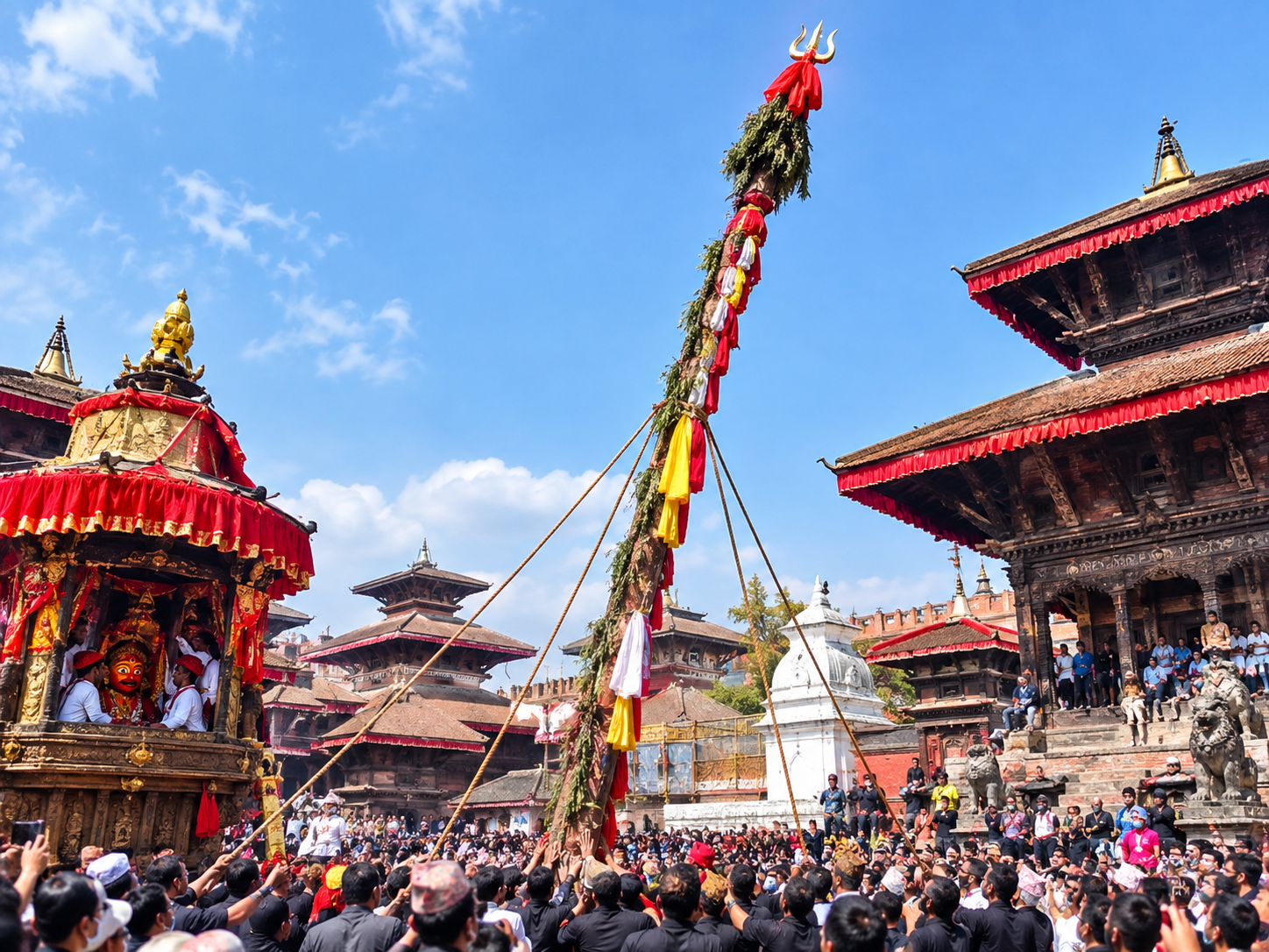 काठमाडौंको प्रमुख सांस्कृतिक पर्व इन्द्रजात्रा, हनुमानढोकामा ठडियो लिङ्गो
