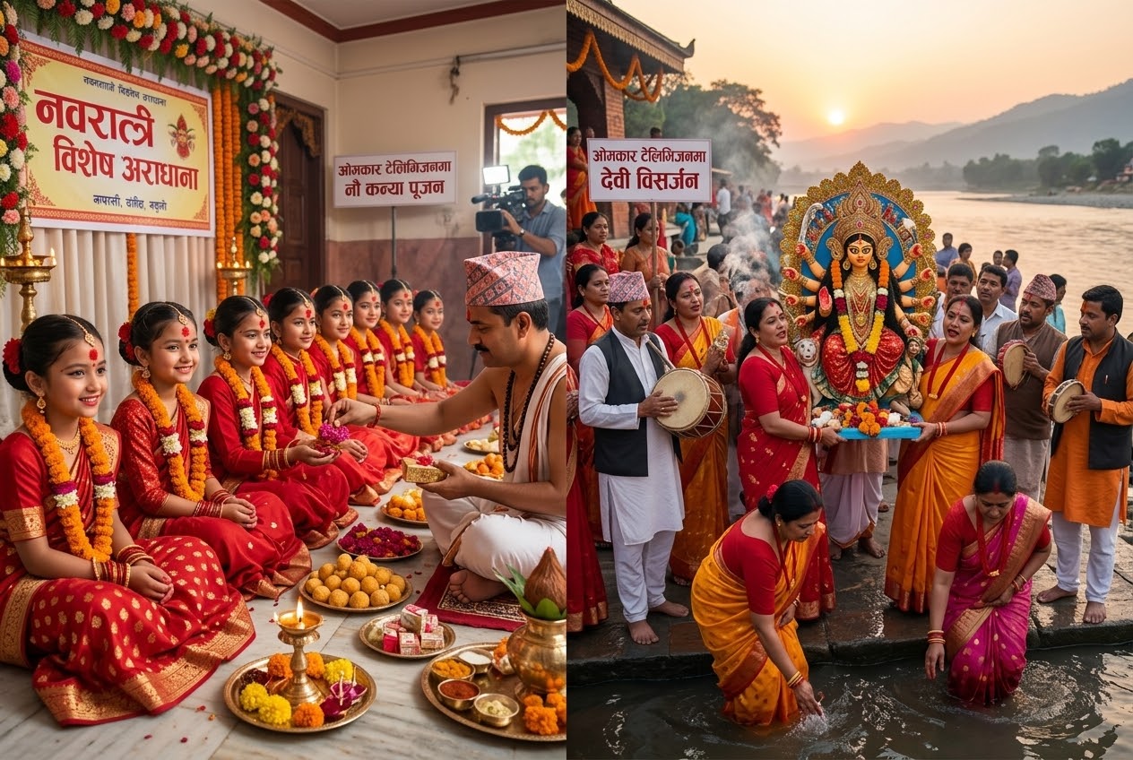 “नवदुर्गाको नौ स्वरूप, नौ कन्याको पूजन : ओमकार टेलिभिजनको नवरात्रि परम्परा दशमीमा देवी विसर्जनसँगै पूर्ण”