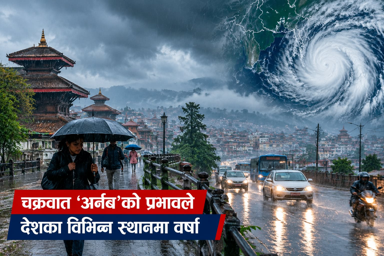 चक्रवात ‘अर्नब’को प्रभावले देशभर वर्षा, काठमाडौंमा झरी