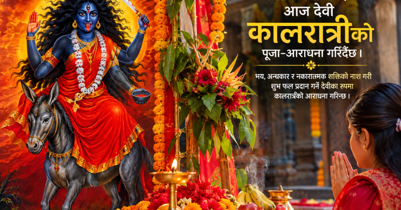 नवरात्रको सातौँ दिन आज देवी कालरात्रिको पूजा, फूलपाती भित्र्याइँदै