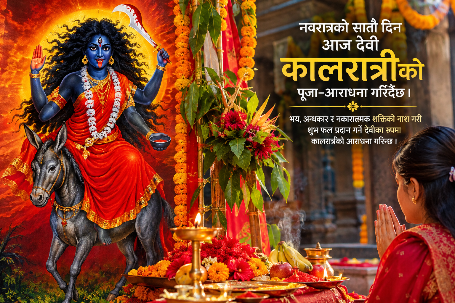 नवरात्रको सातौँ दिन आज देवी कालरात्रिको पूजा, फूलपाती भित्र्याइँदै