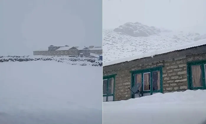 खुम्बुको दिङ्बुचेमा हिमपात, चिसो बढेसँगै पर्यटकलाई सतर्क रहन आग्रह
